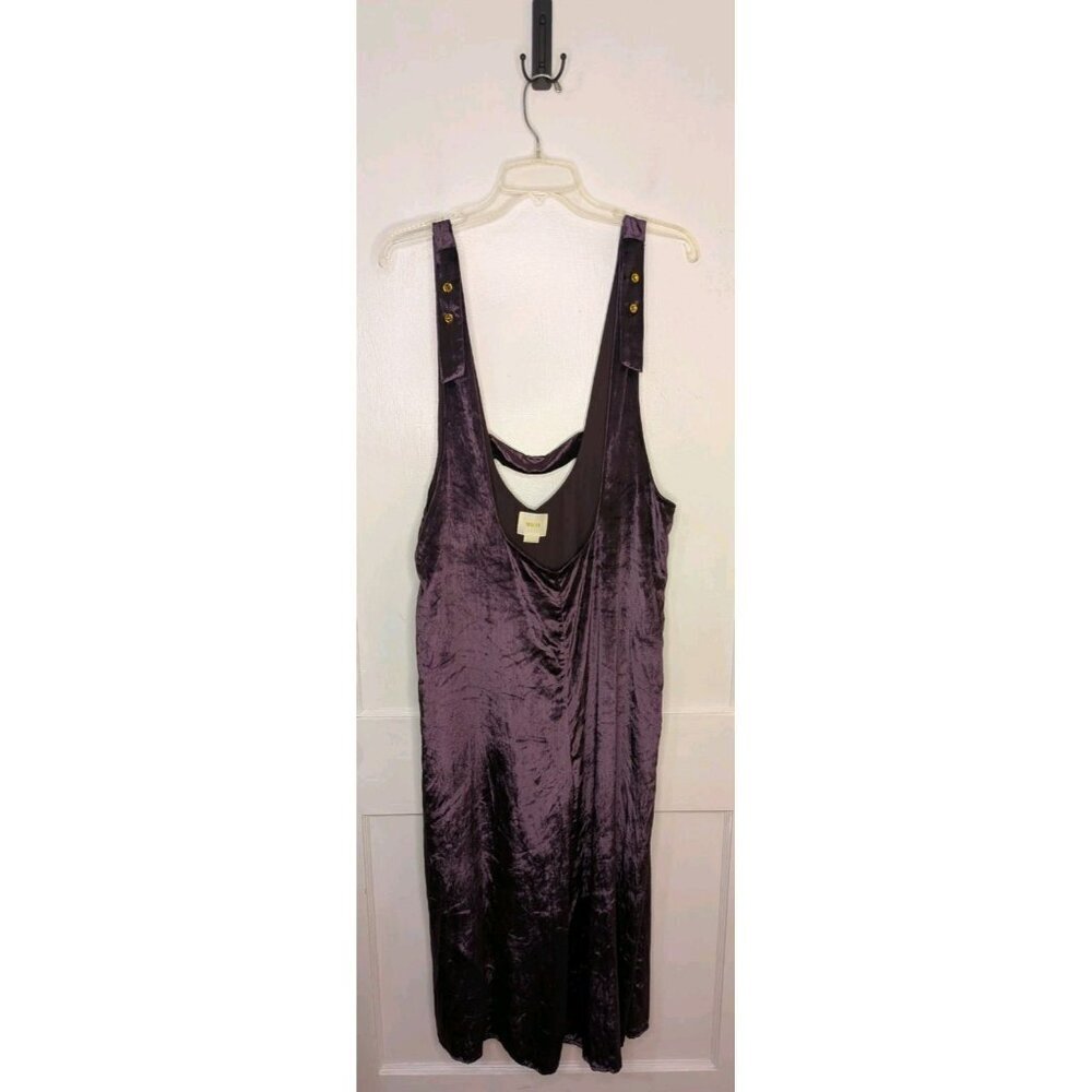 MAEVE Plum Purple Velvet Suspender Jumpsuit Wide Leg Boho Sz Large